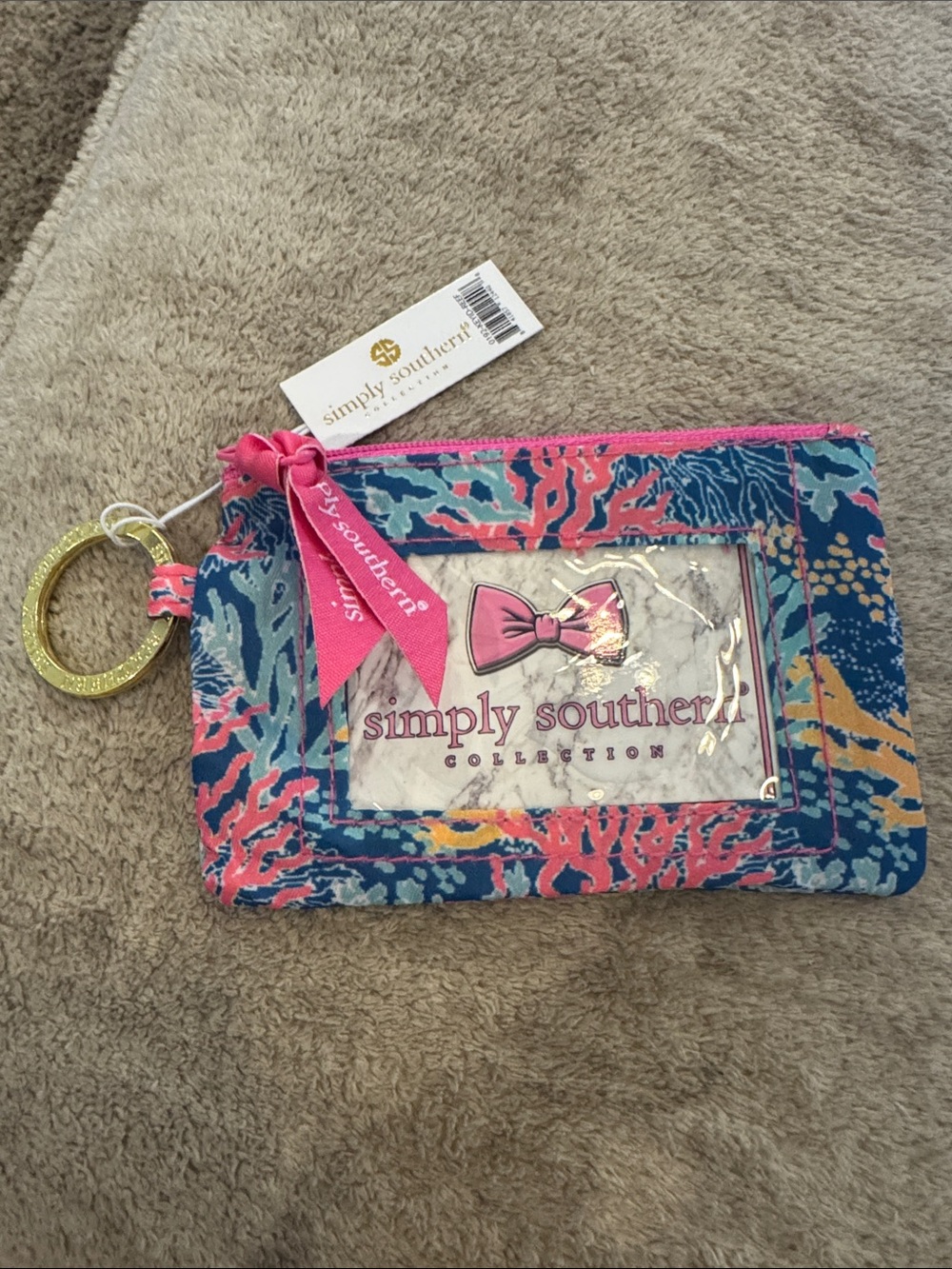Simply Southern Blue & Pink Coral Print ID Wallet Keychain